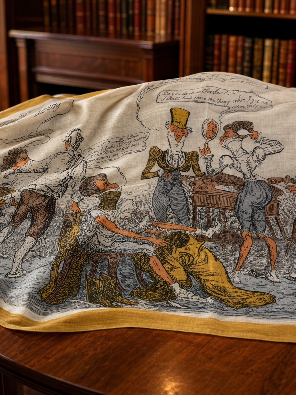 Rare Rubinacci Napoli Oversized Illustrated Foulard
 - Mustard Gold